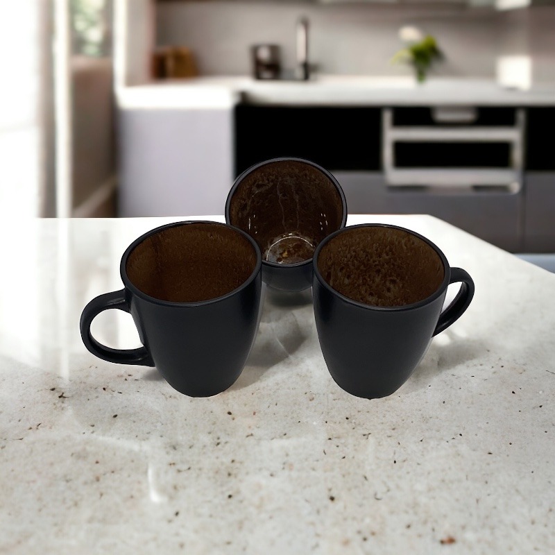 BLACK MATTE AND BROWN PATTERN MUG